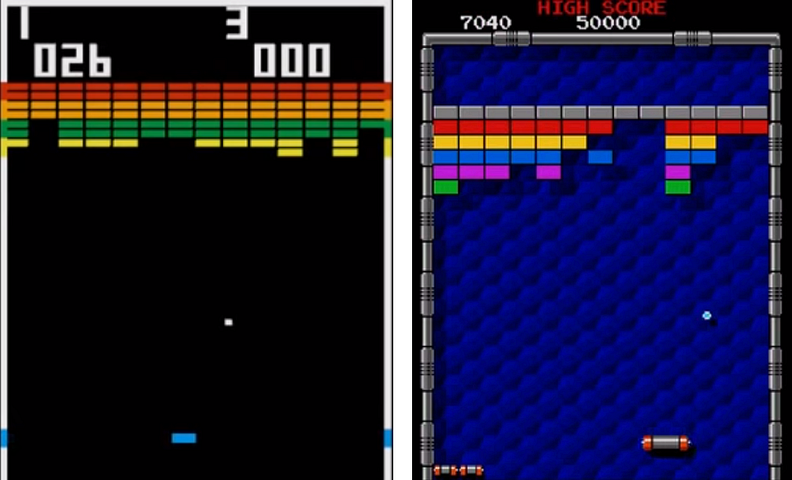 Игровой процесс арканоида на примере игр Breakout и Arkanoid