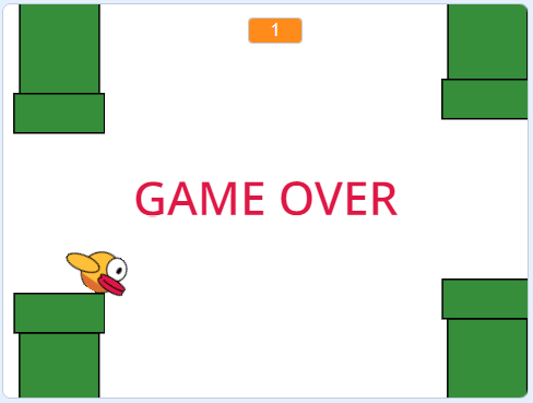 Game Over в игре Flappy Bird, созданной на Scratch