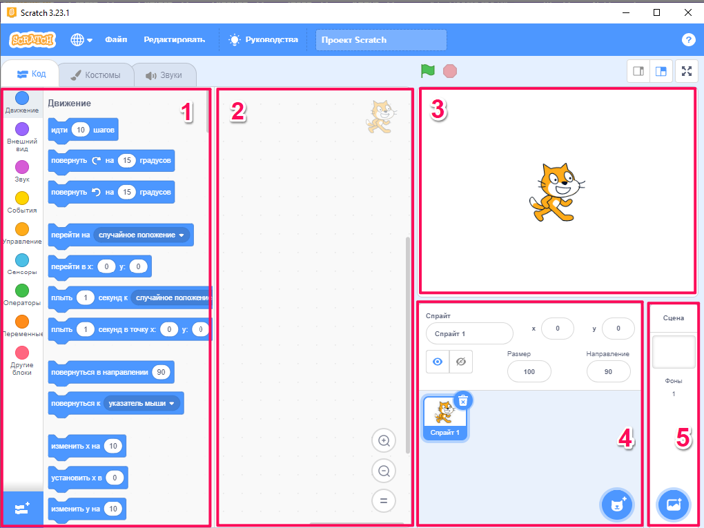 Интерфейс среды программирования Scratch 3