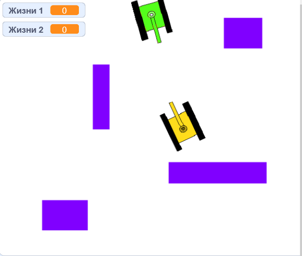 Переменные на поле игры Танчики на Scratch